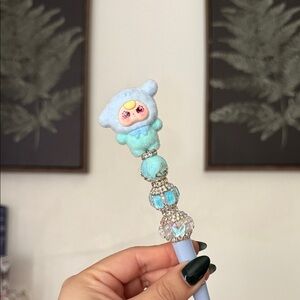 Blue Flocked Baby Three Beaded Pen